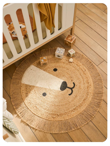 Runder Kinderzimmer Teppich aus Jute - beige golden